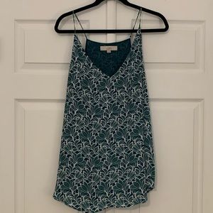 LOFT Dark Green Tropical Patterned Tank Top Size XL